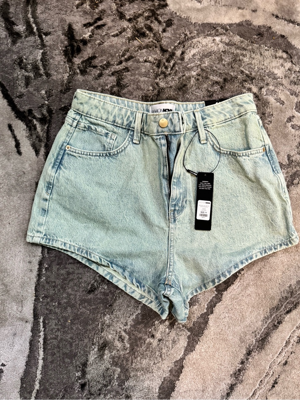 Fashion Nova Light Wash High-Rise V-Hem Denim Shorts